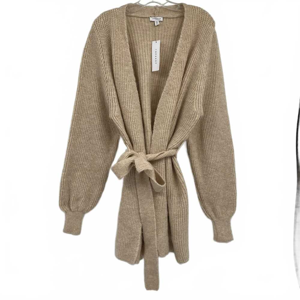 Topshop Tan Belted Knit Cardigan | Regular Size 12 Wool Blend
